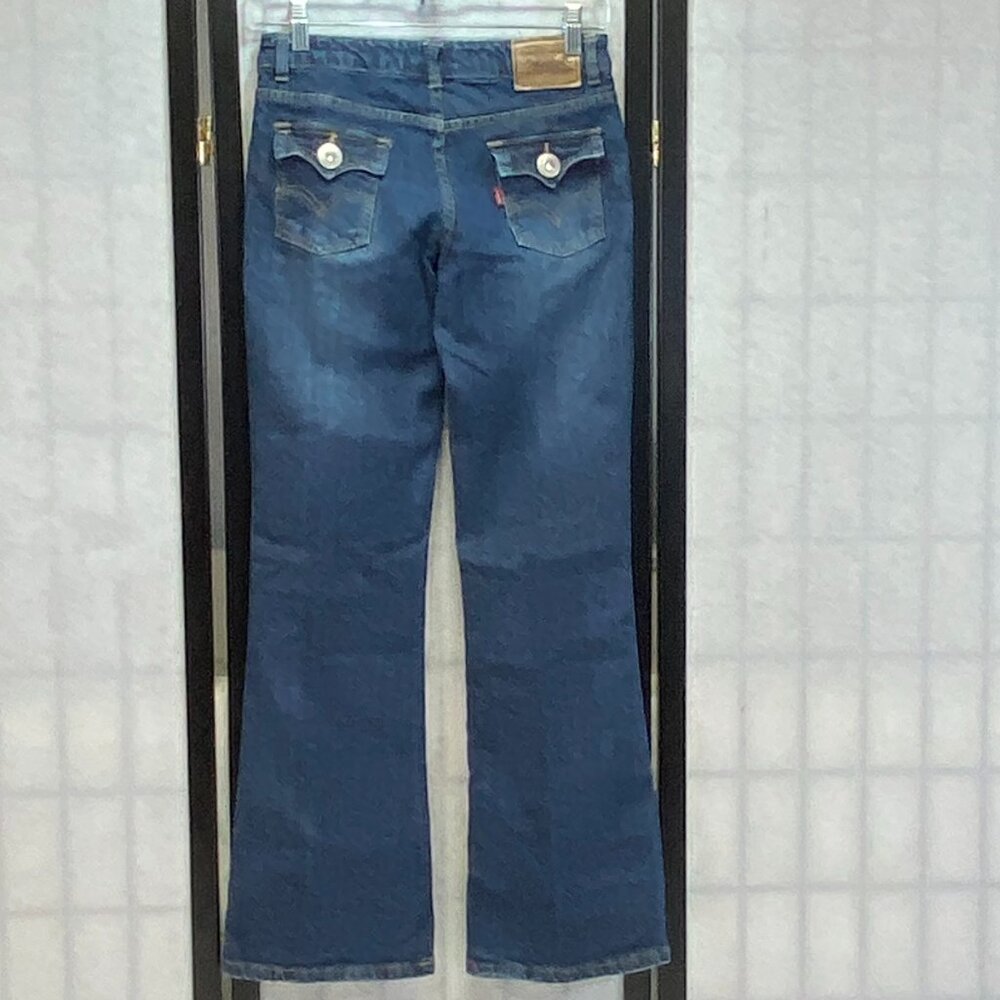 Levi's Low Rise Flared Jeweled Adjustable Waist Denim Jeans Medium Wash 14 Girl - Picture 2 of 14